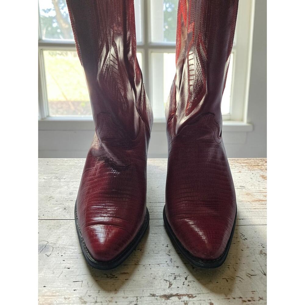Vintage 90s Dolcis Red Lizard Print Western Boots – Women’s Size 8.5/9 (Snug) - Picture 5 of 12